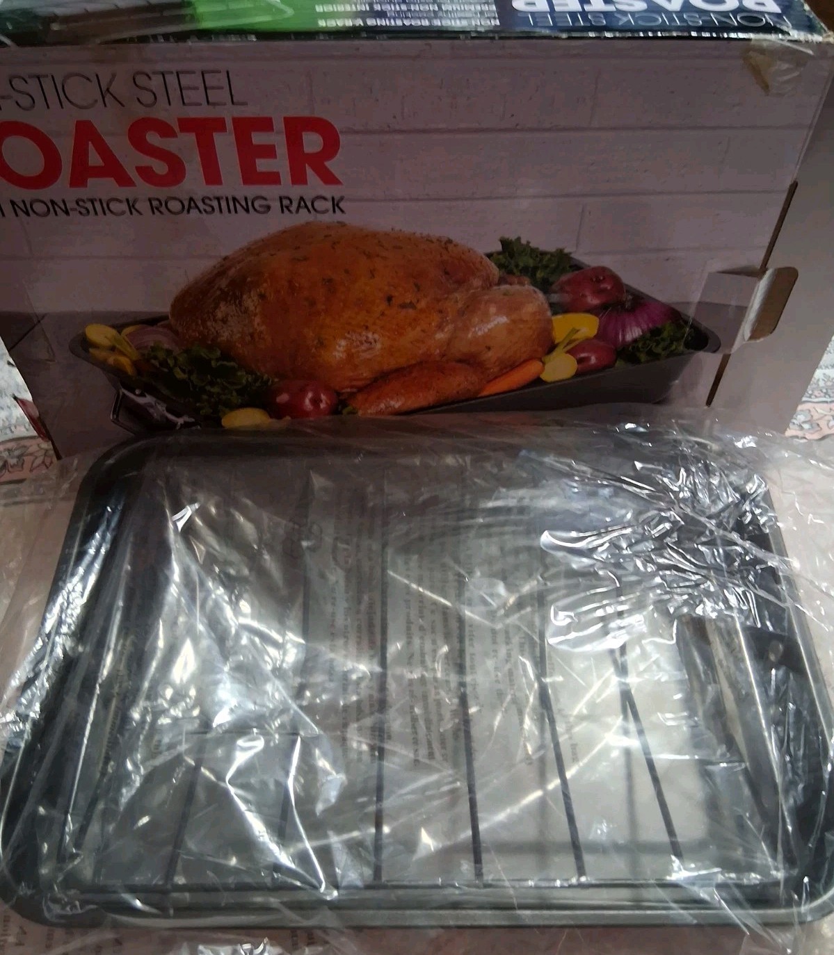 Non-Stick Steel Roaster V-Rack Extra Large 25lb Capacity 17x12x3 New Damaged Box