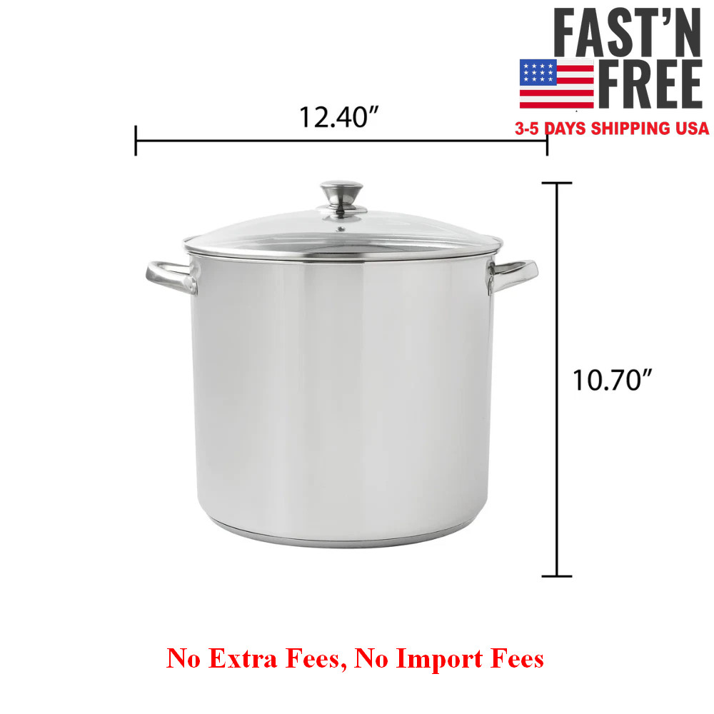 Mainstays Stainless Steel 20 Quart Stock Pot with Glass Lid Induction Compatible
