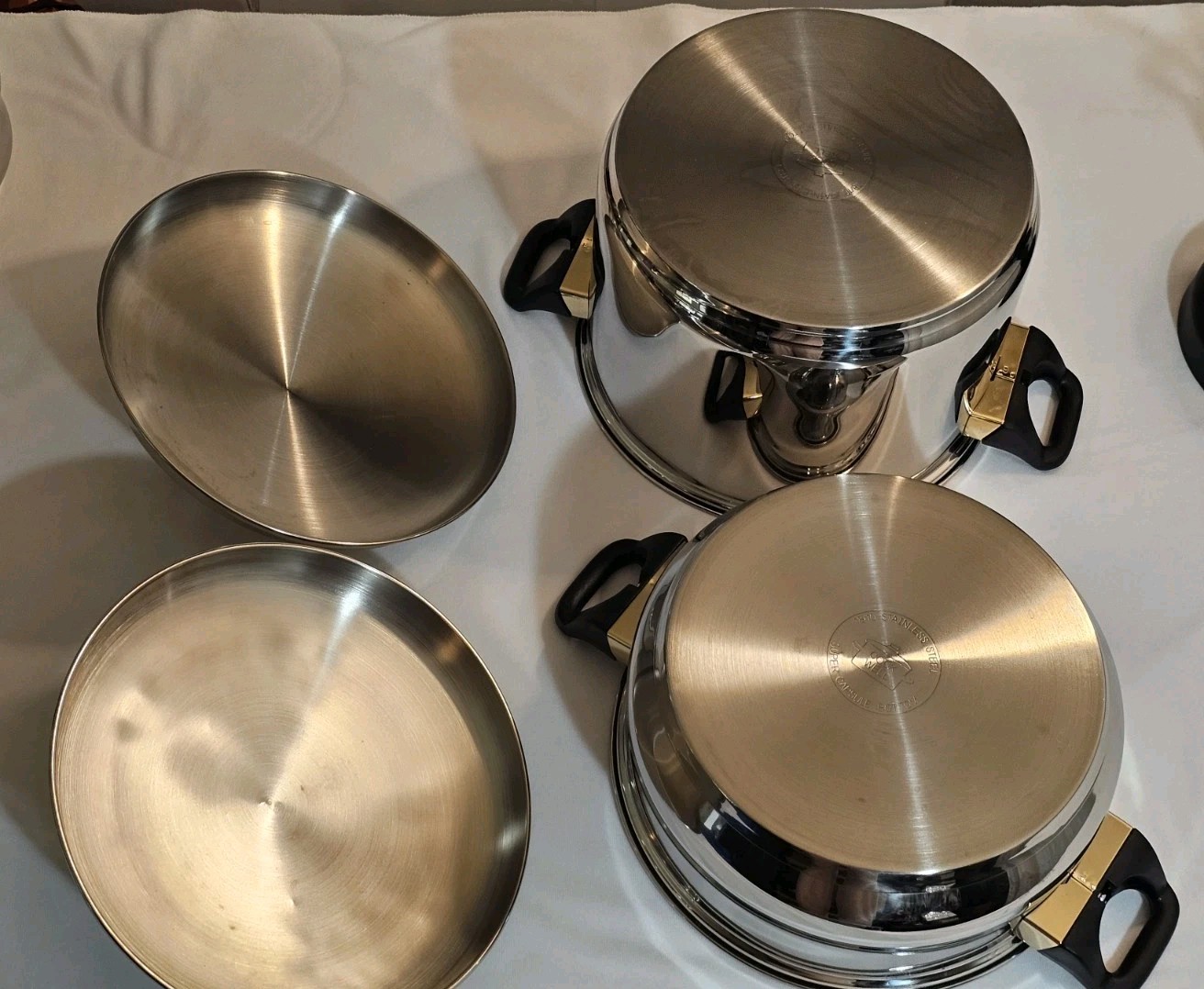 Vtg Cook Well High-quality Stainless Steel Pots & Pans W/Gold Plating -Set Of 11