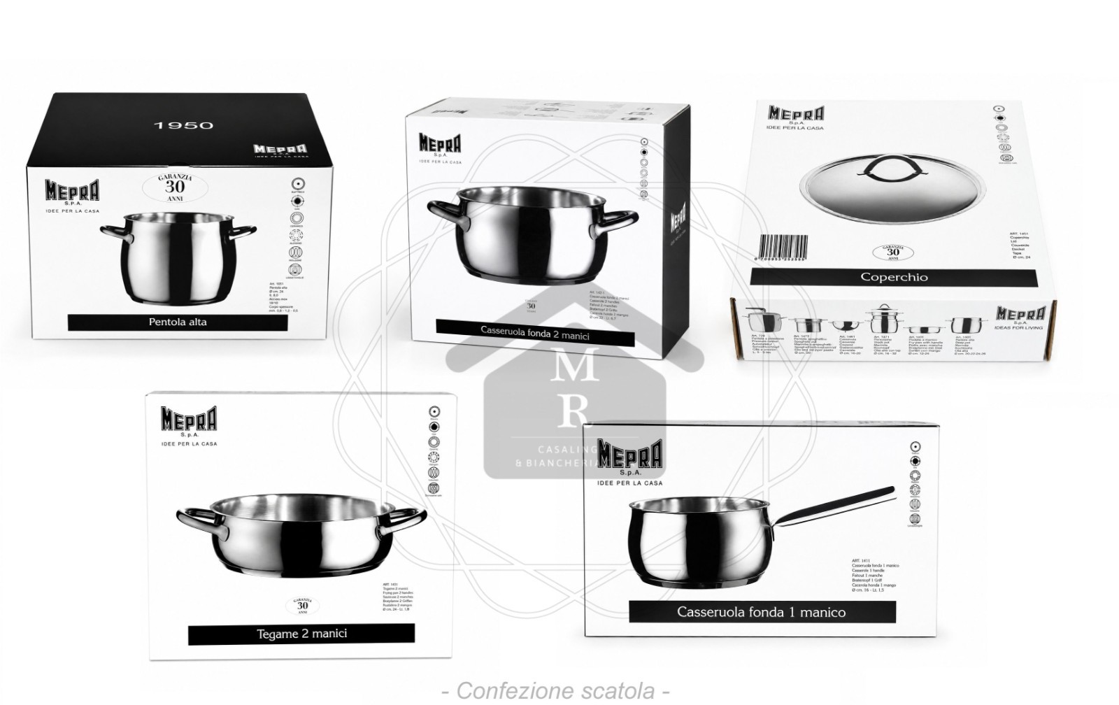 8pc Pot Battery 18/10 stainless steel induction bottom, 1950 Mepra line