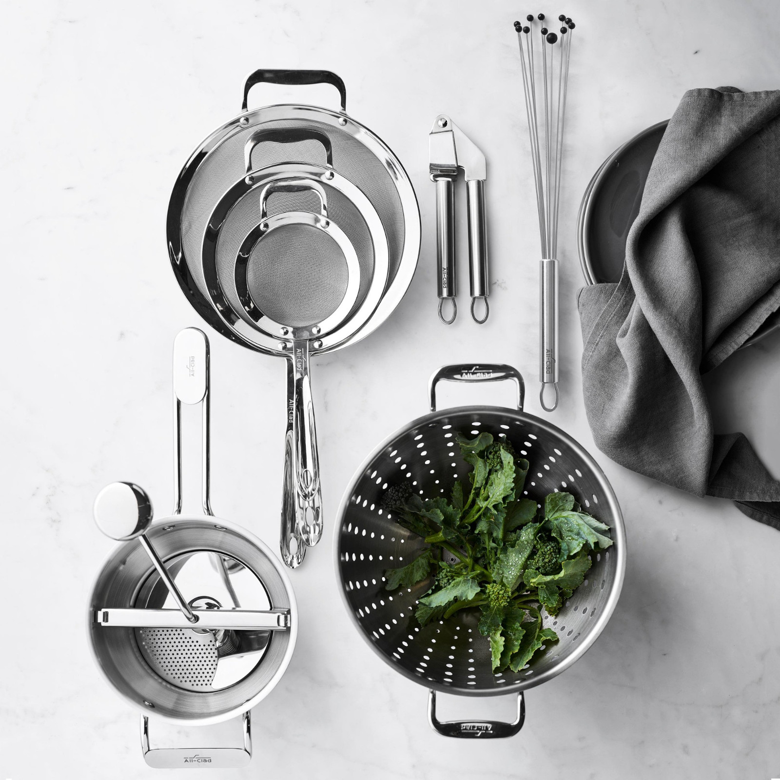 NEW. All-Clad Stainless-Steel Colanders, Set of 3