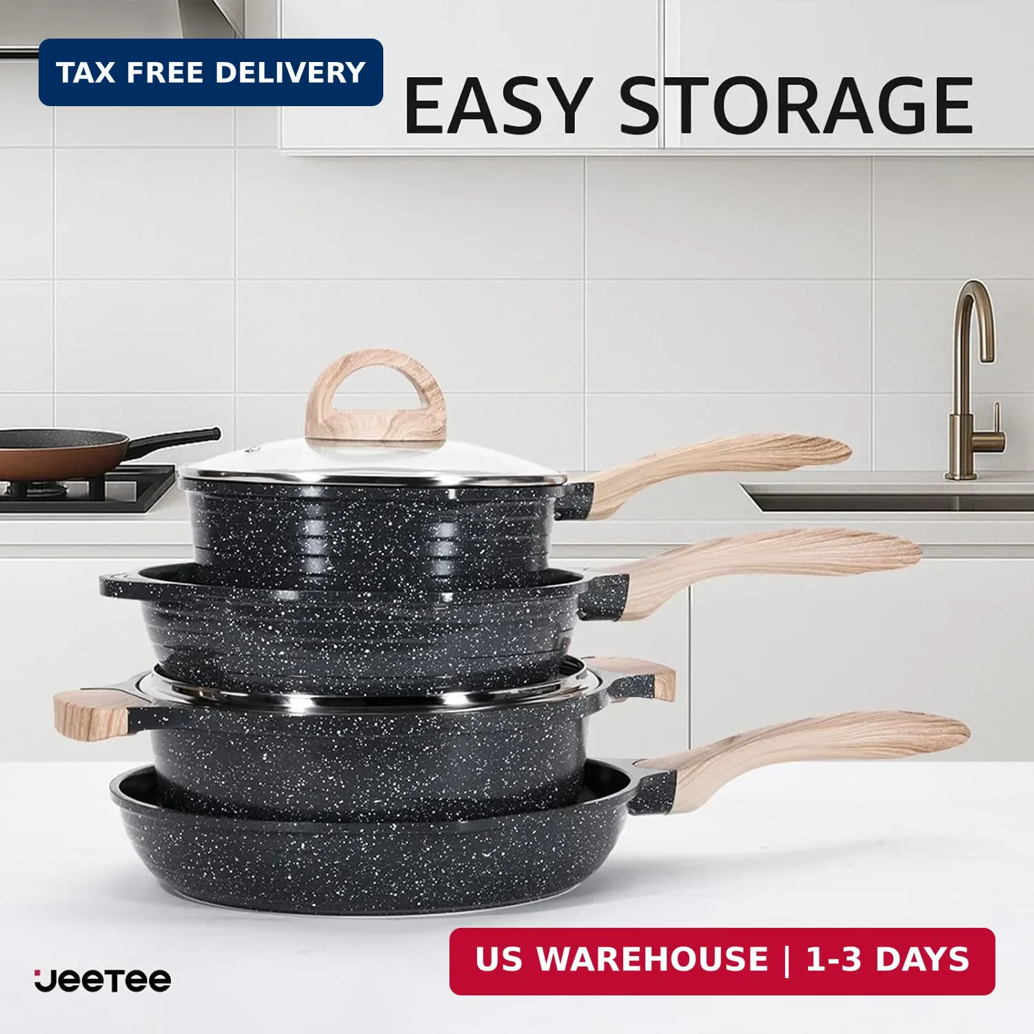 JEETEE 24Pcs Ceramic Cookware Set, Gray Pots and Pans Set Non Stick, Kitchen Hea