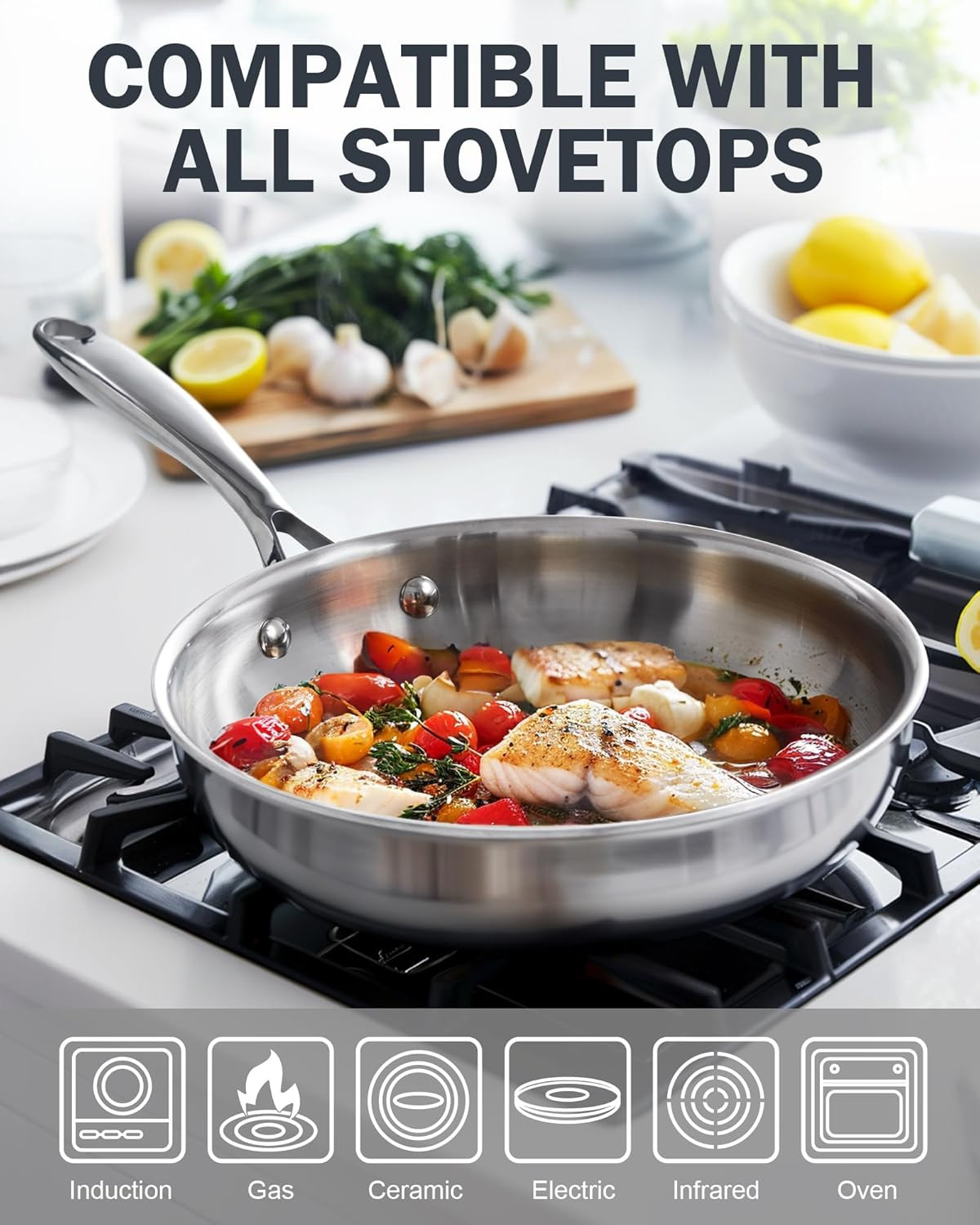 10-Inch Stainless Steel Frying Pan with Lid – Multi-Ply Clad Skillet
