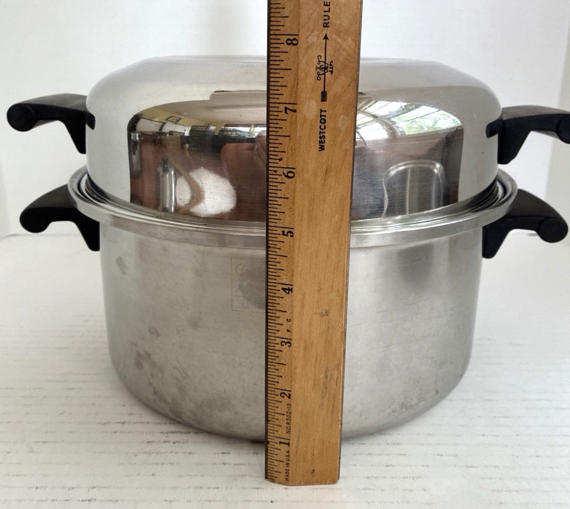 5 PC Amway QUEEN 18 8 SS Multi Ply 6qt Stock Pot Dome 11″ Fry Pan Lid Egg Insert