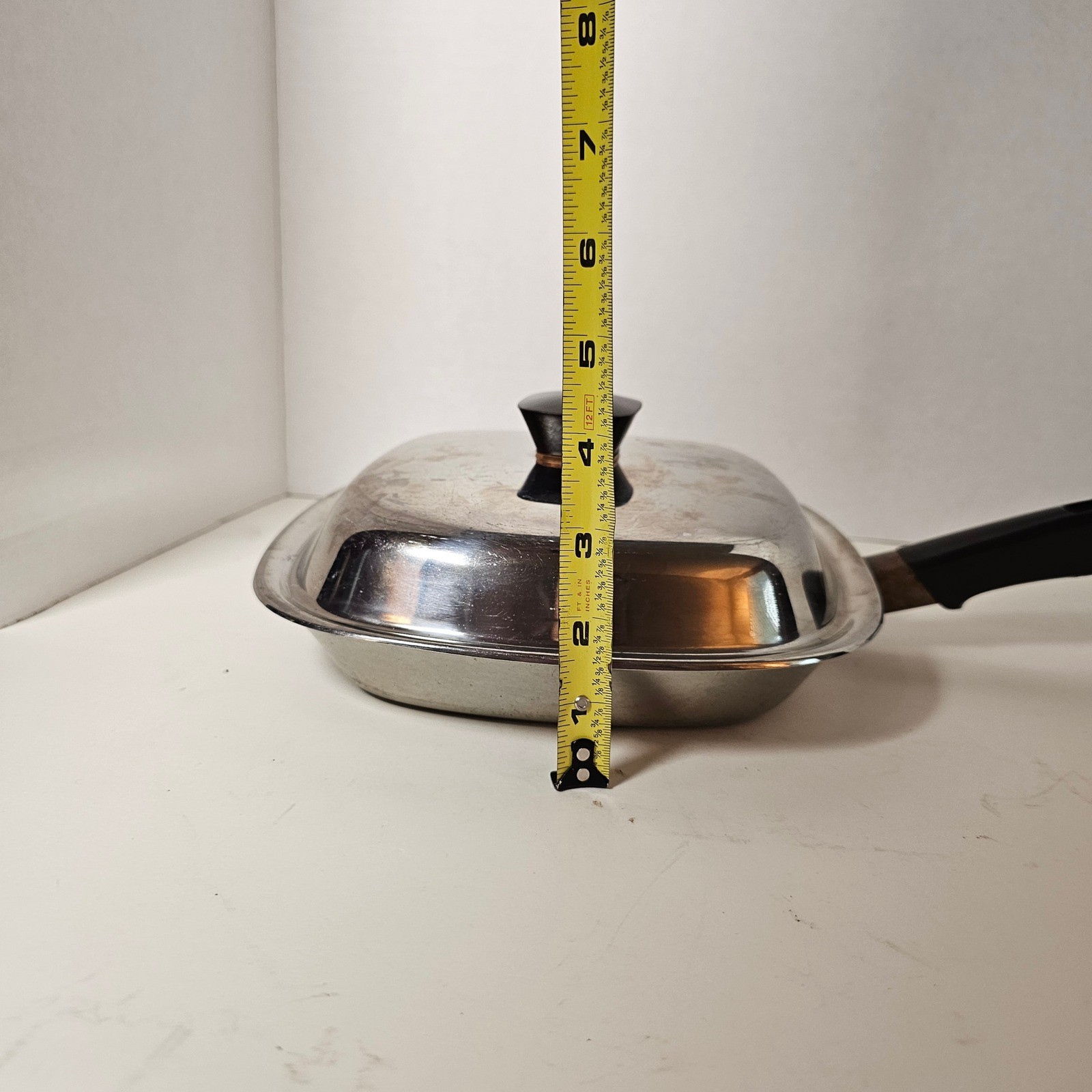 MCM Bridgeport Brass Co Square Skillet 9 Inch Stainless No 8500 with Lid Retro