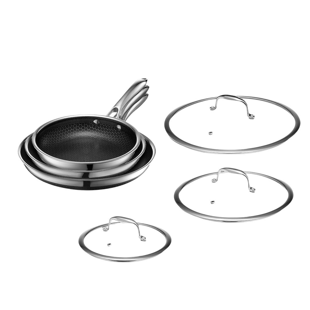 Nonstick Fry Pan Set – 6-Piece 8, 10, 12-Inch with Lids, Induction Compatible