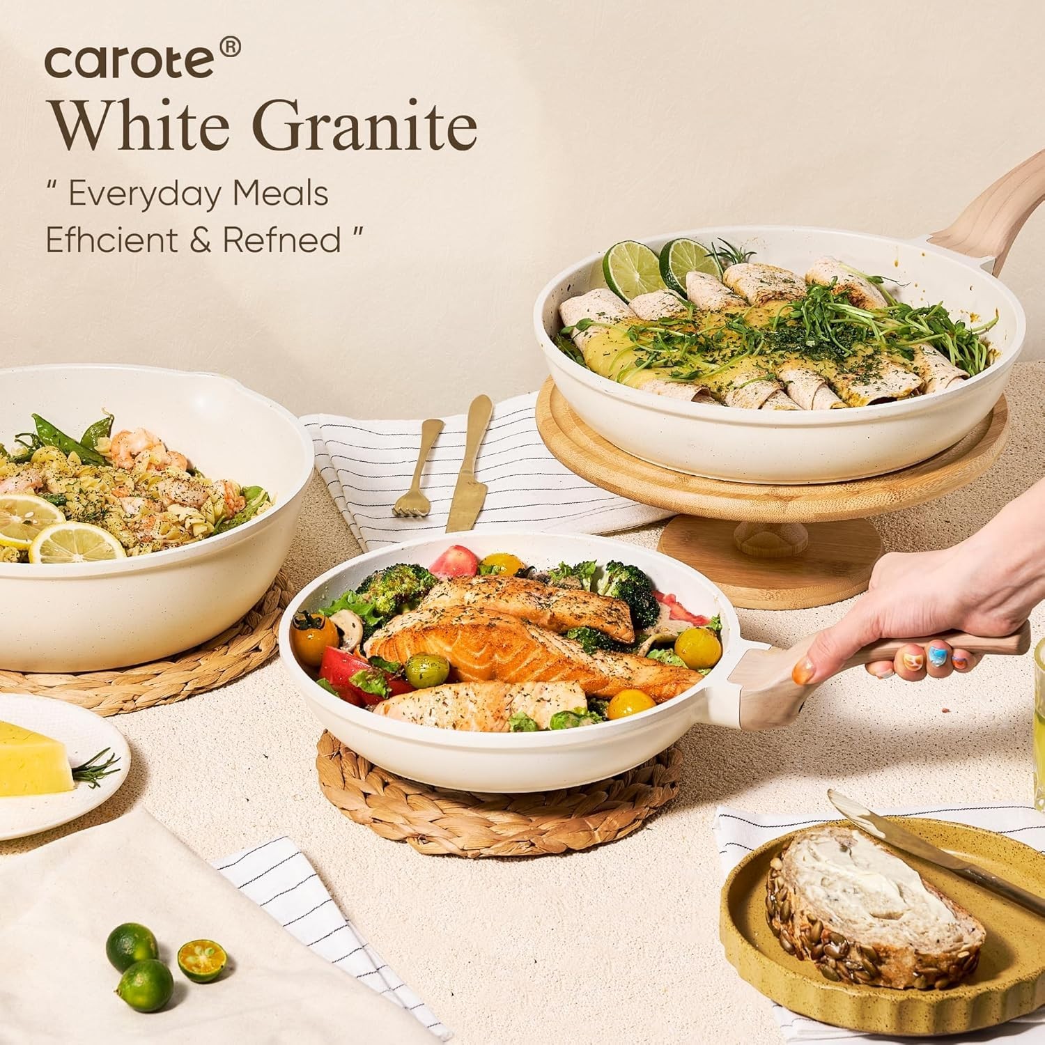21-Piece White Granite Nonstick Cooking Set – Perfect for Induction Stovetops
