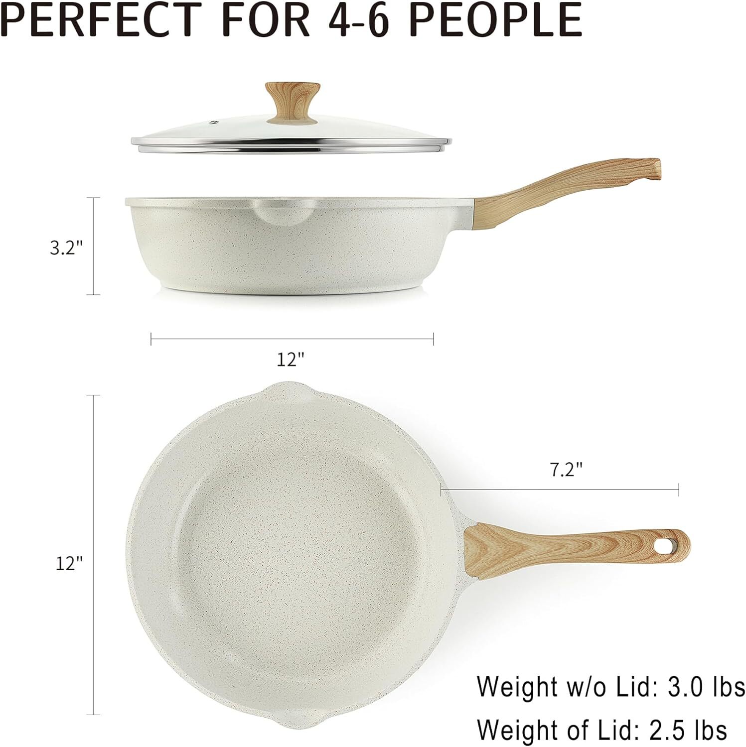 SENSARTE Nonstick Ceramic Saute Pan 12-Inch, Non-toxic Deep Frying Pan Skillet w