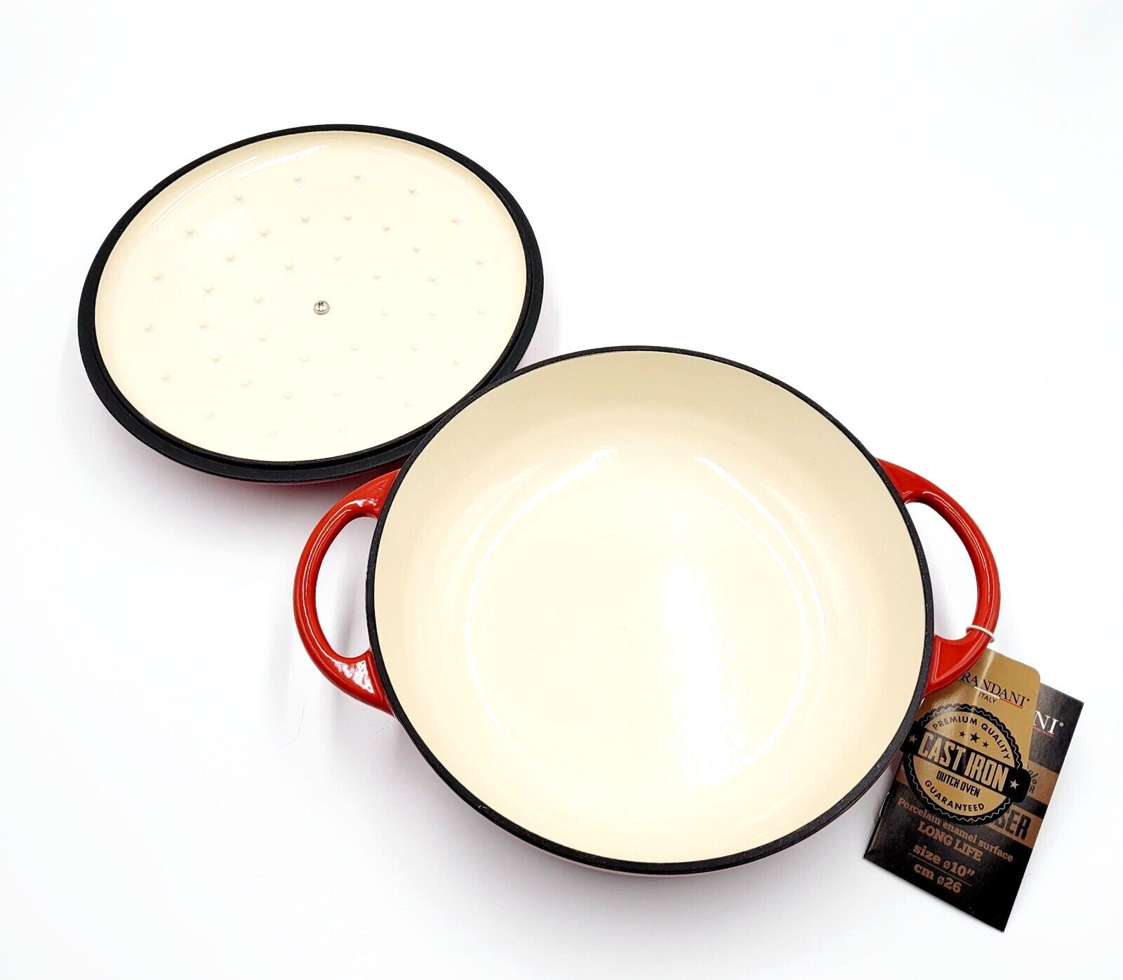 Brandani Light Weight Cast Iron Braiser 3qt Dutch Oven Pot Red NEW
