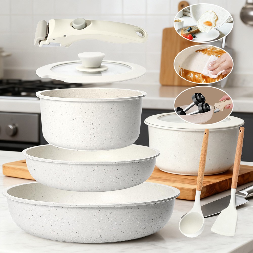 5pcs Pots and Pans Set Nonstick Kitchen Cookware Set with Detachable Handle