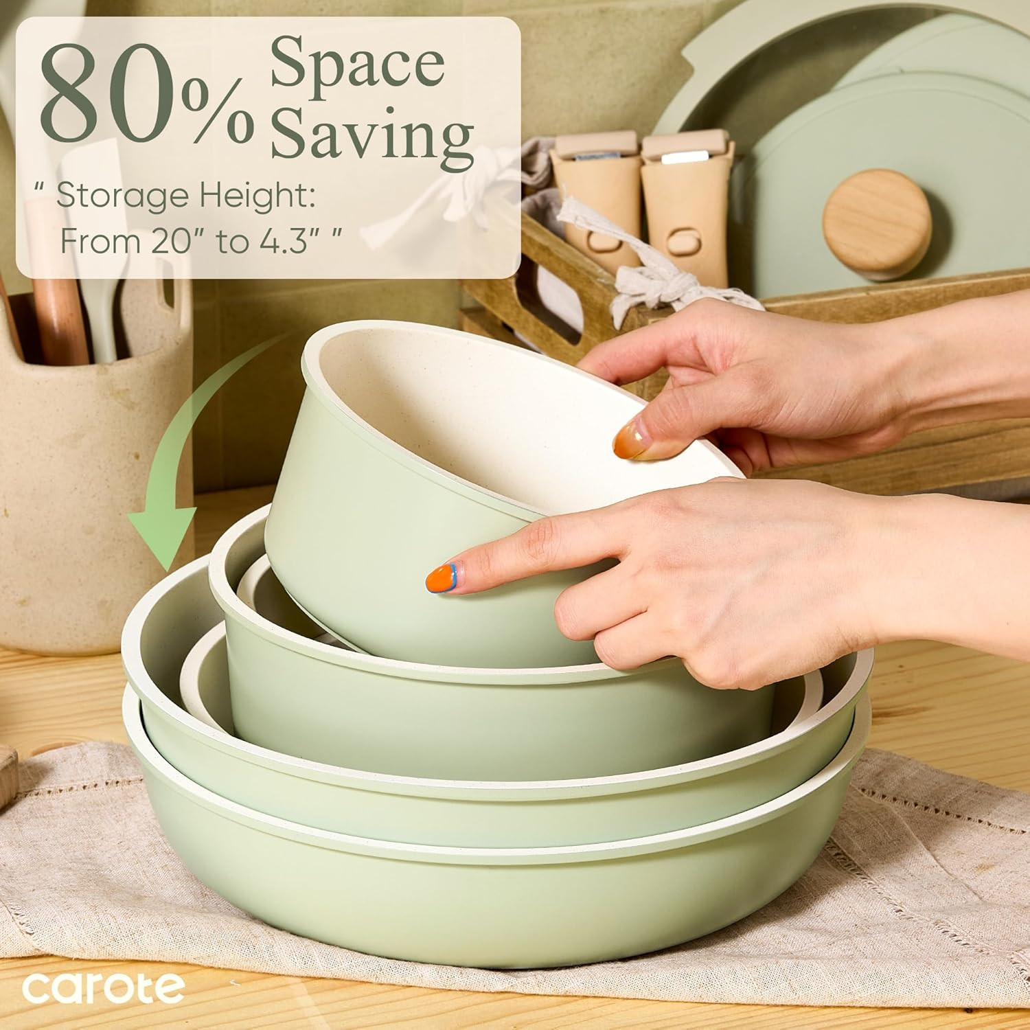 25Pcs Non Stick Cookware Set with Detachable Handle, Space Saving