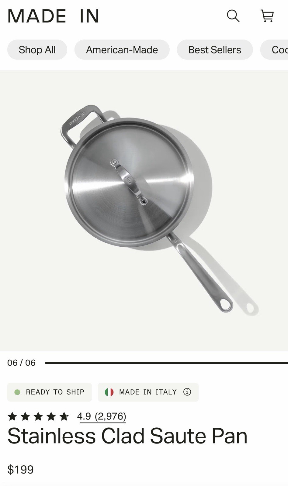 Made In | Stainless Steel Saute Pan 3.5QT w/Lid | Gas Electric Induction