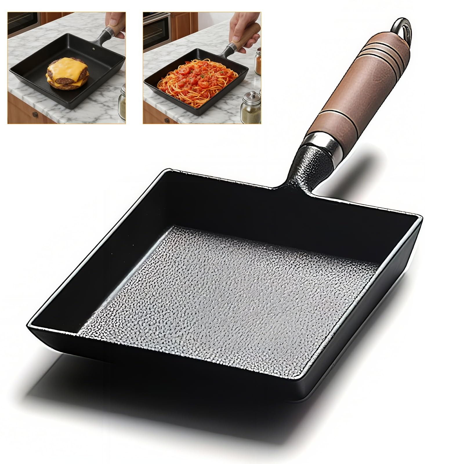 OUKENS Japanese Cast Iron Tamagoyaki Pan Nonstick, Multifunctional Square Jap…