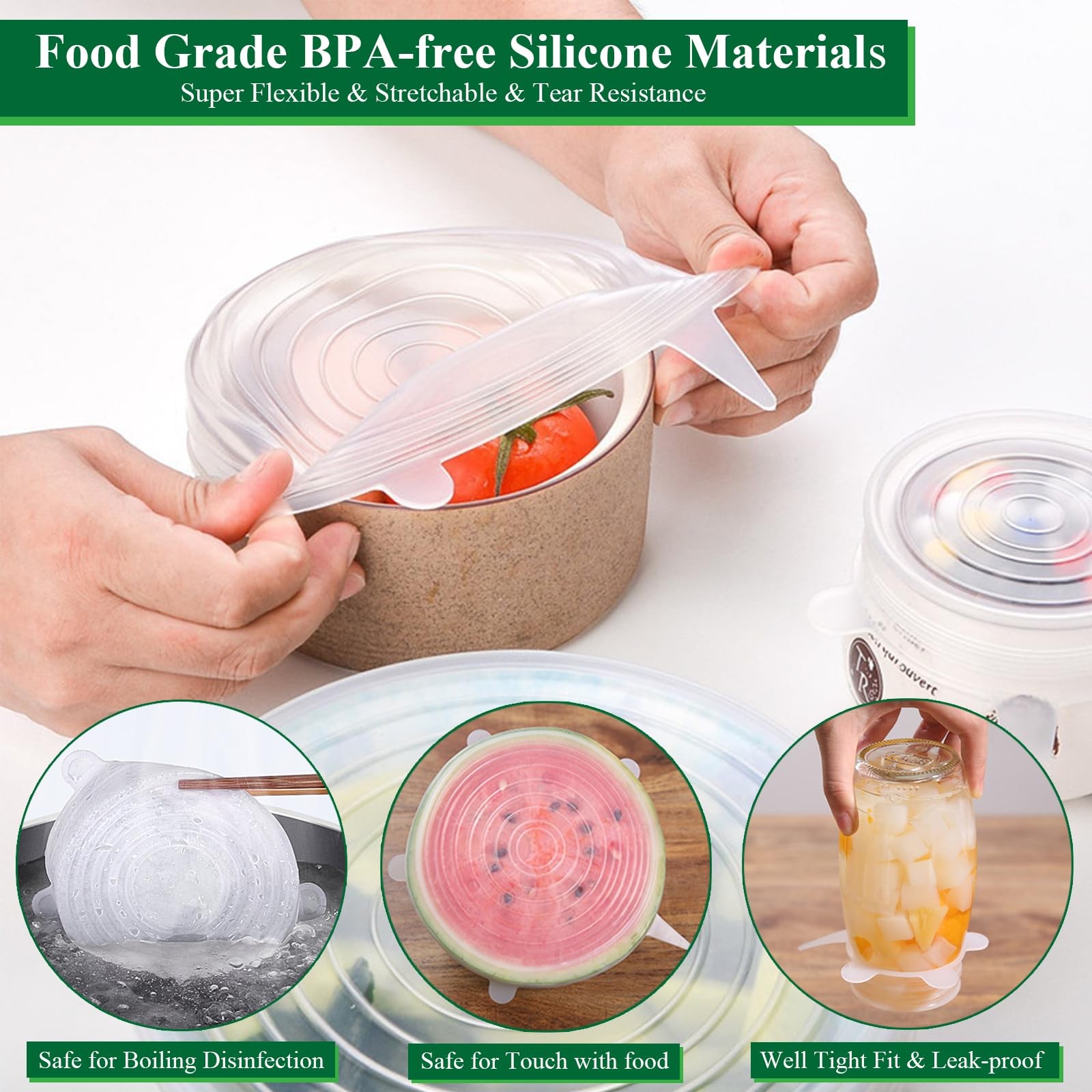 12 Pack Reusable Elastic Silicone Stretch Lids Microwave Food Covers Bowl Lids