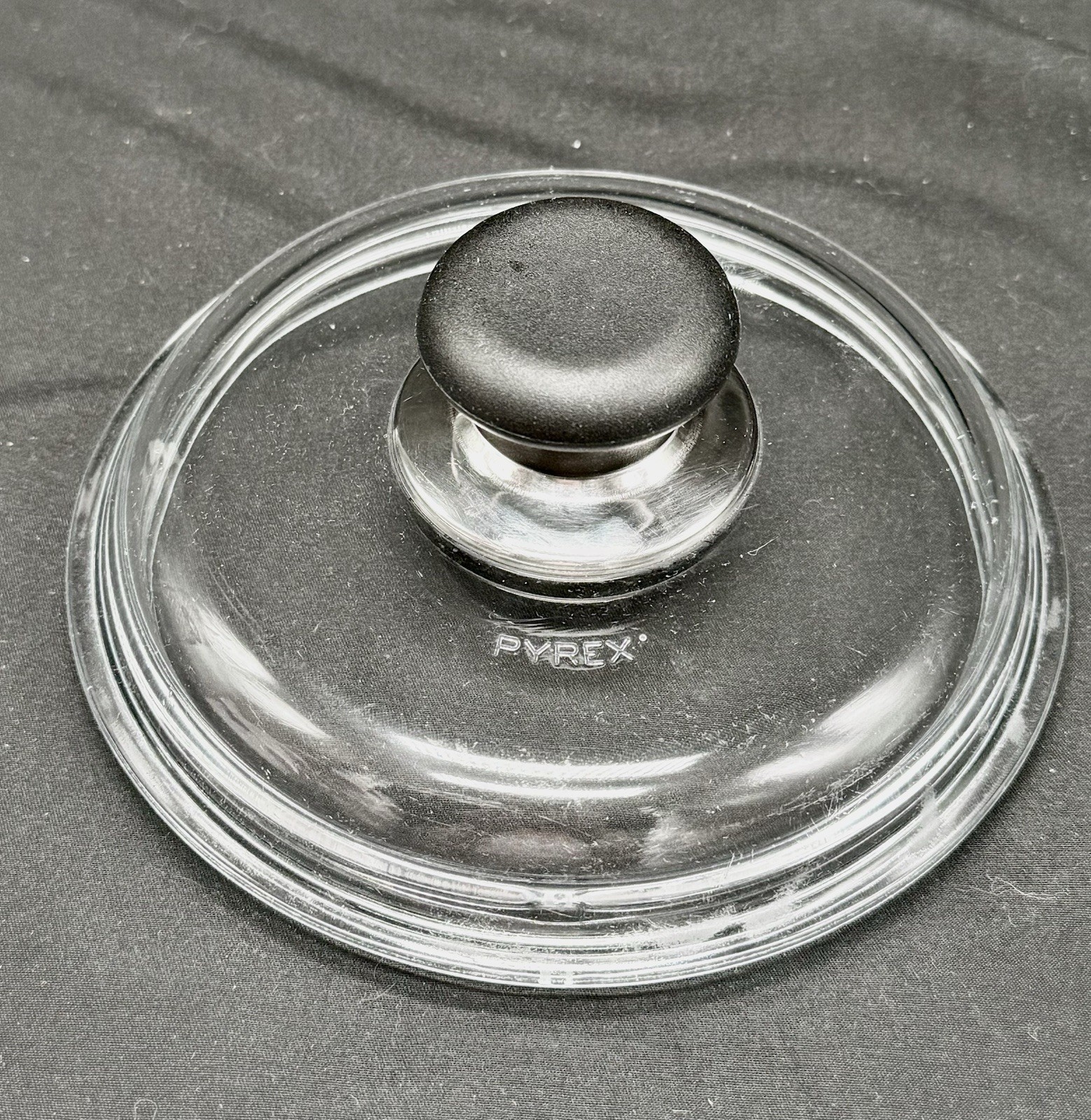 Pyrex Clear Glass Replacement Lid Saucepan Pot Cover Black Plastic Knob 6.75 in