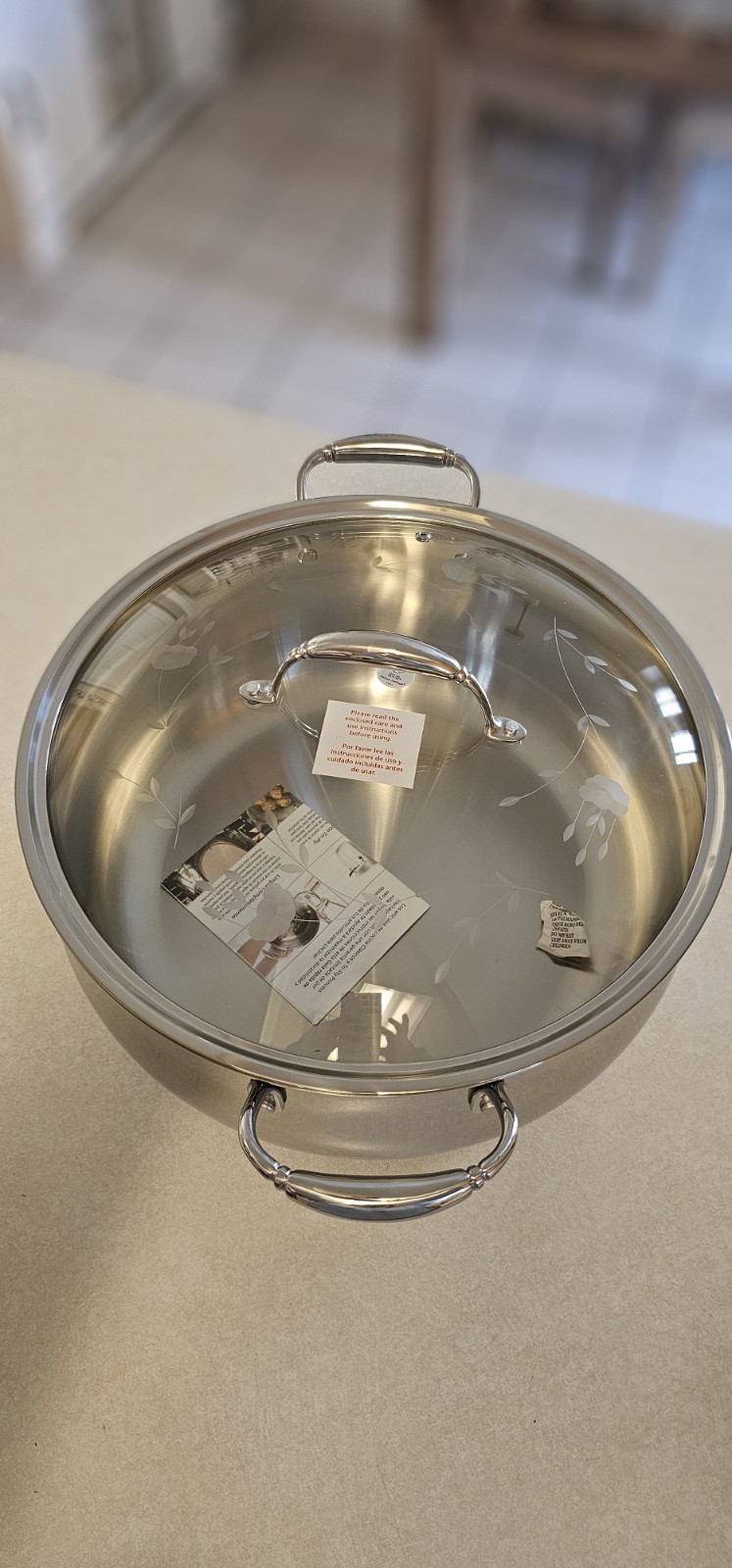 Stainless Steel Round Casserole with Lid Double Handle Silver for Gas Electric