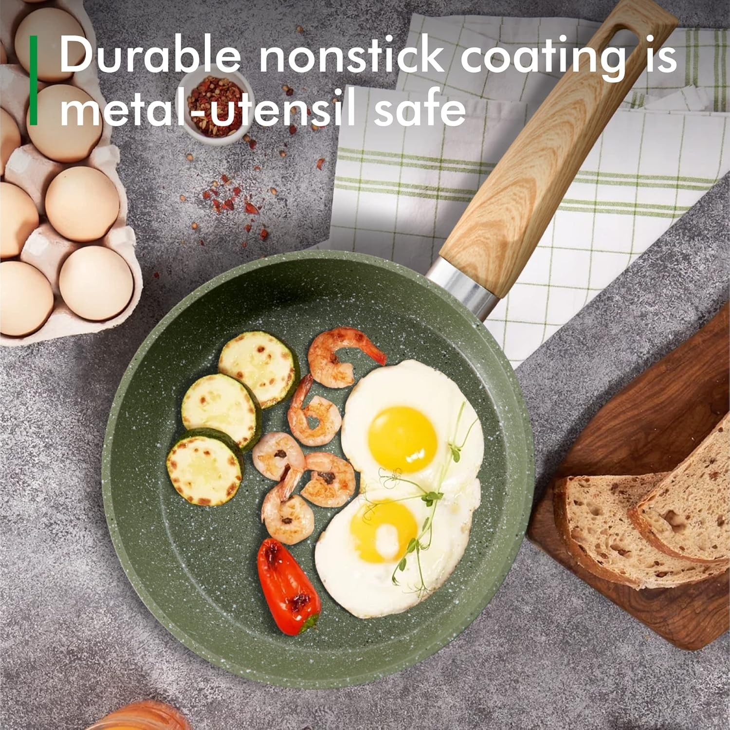 Pots & Pans Set Non Stick 12 Piece Green Granite Kitchen Cookware Induction