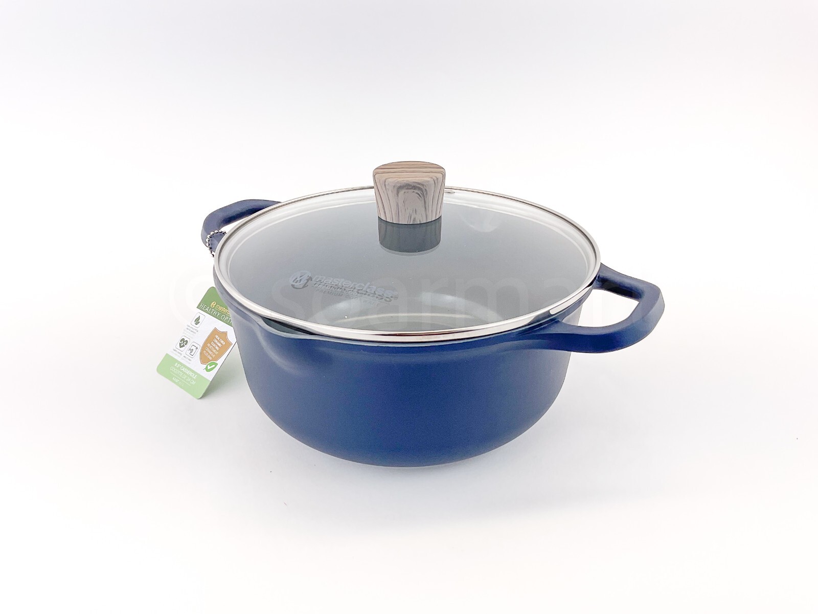 Masterclass 4.3qt 9.5″ Casserole Healthy options Ceramic Non-stick Blue + Gray