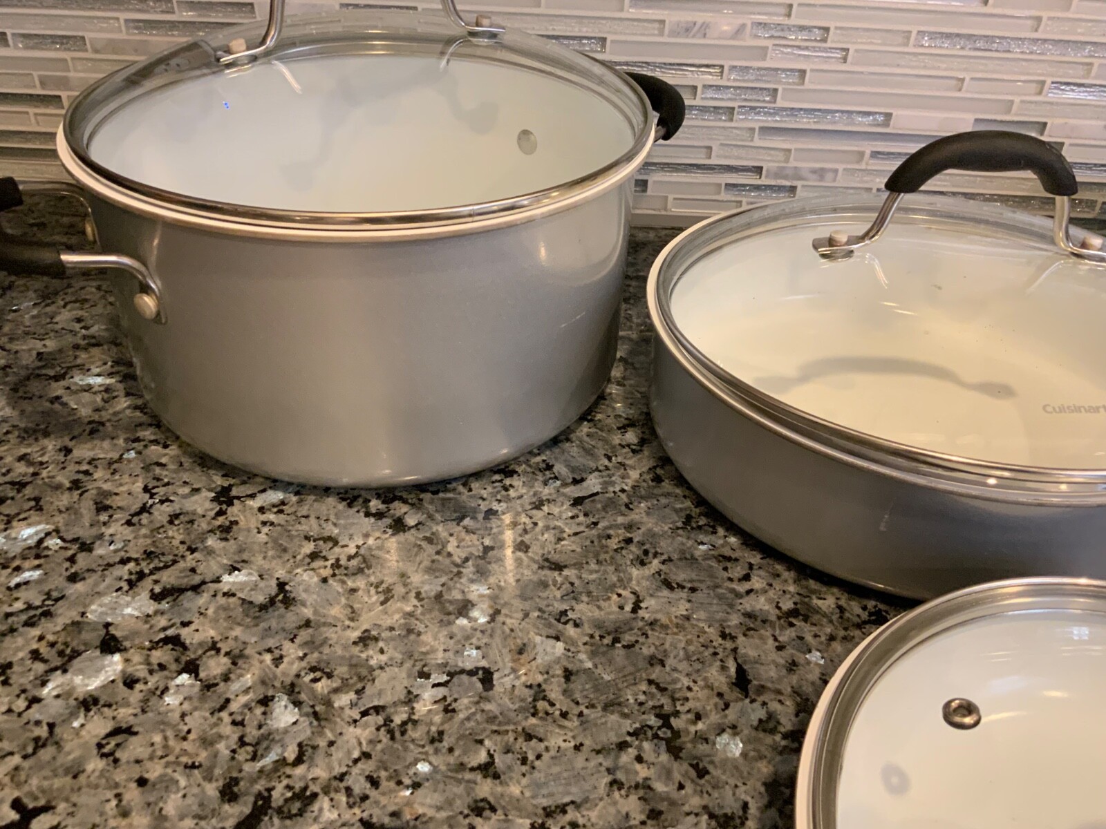 Cuisinart 8 PC Stainless Steel Cookware Set Light Silver WITH WHITE ENAMEL