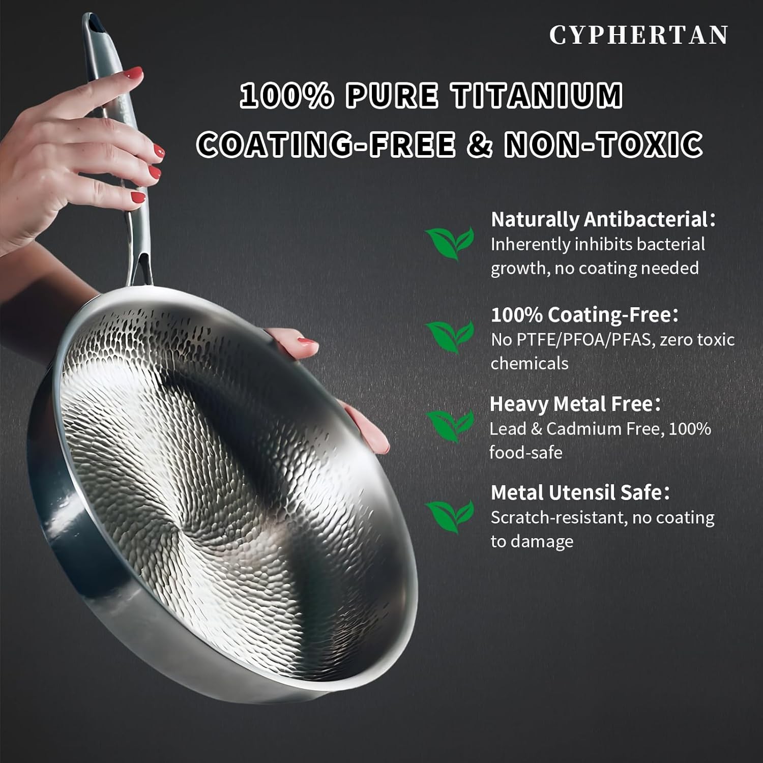 Titanium Frying Pan with Lid, 11″ Uncoated Hammered Skillet, Pfas/Pfoa/Ptfe-Free