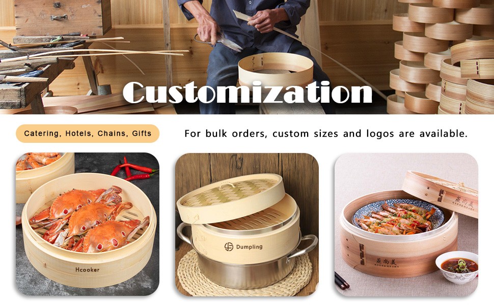 3-Tier Kitchen Bamboo Steamer with Stainless Steel Rings for Asian Cooking |