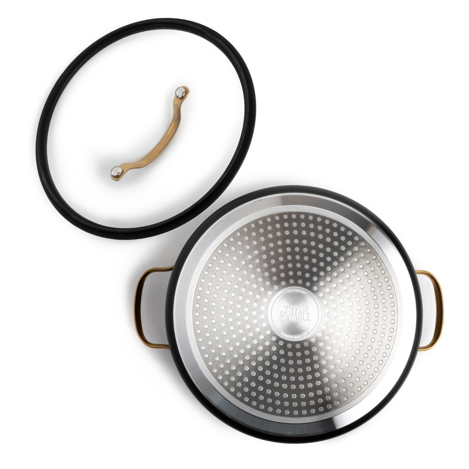 Thyme & Table 5 Qt Non-Stick Stock Pot with Glass Lid in Black & Gold, Signature