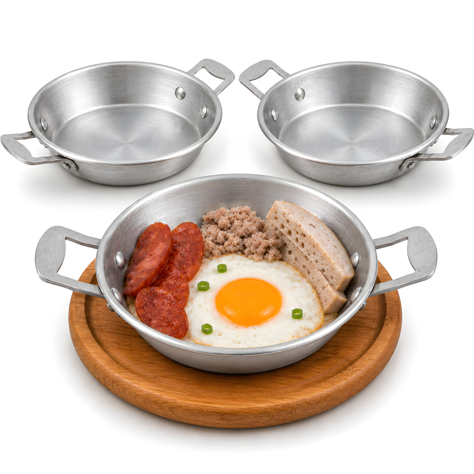 Set of 3 Vietnamese Egg Pan Bo Ne Pan Thai Breakfast Serving Pan Aluminum 7″