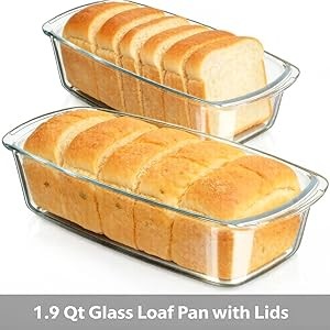 1Pa 1.9 Qt Glass Loaf Pan with Lids-Oven, Dishwasher, Freezer and