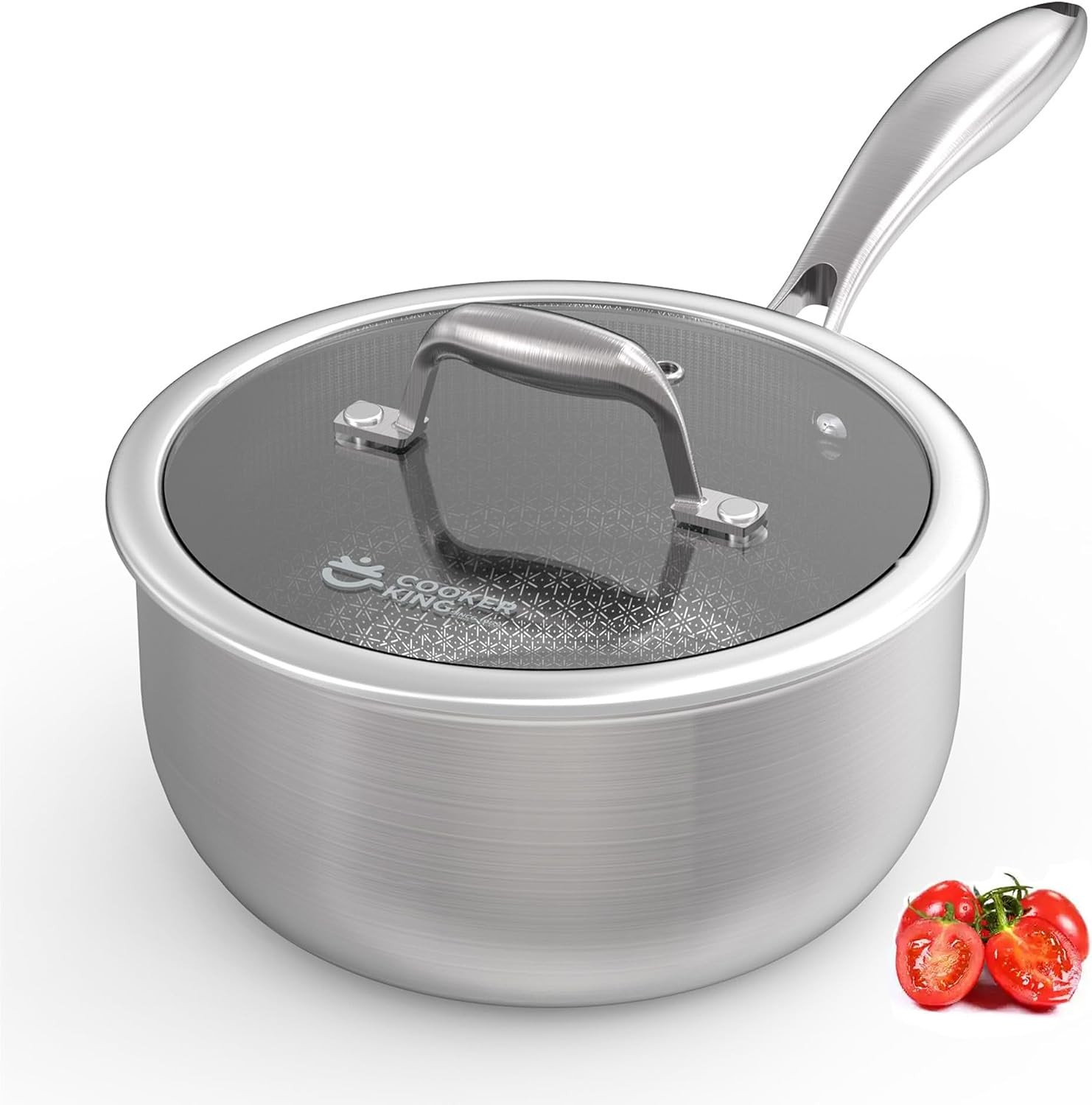 3 Quart Stainless Steel Saucepan W/ Lid Tri-Ply Ceramic Nonstick Pot Metal