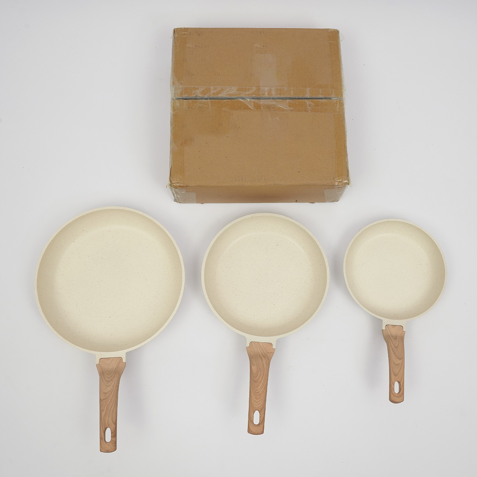 3-Piece Aluminum Nonstick Frying Pan Set Kitchen Healthy Cookware Pan Beige