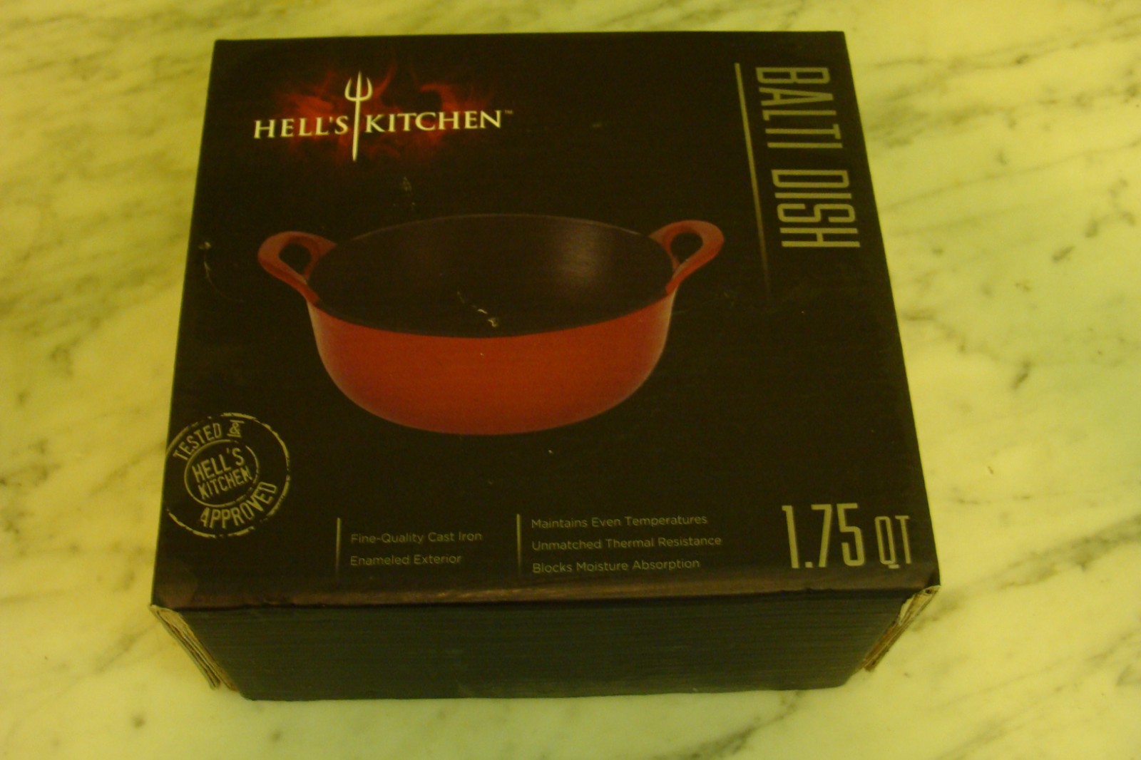 Hell’s Kitchen 1.75-Qt. Cast Iron Balti Dish, Cookware Casserole Nonstick, Red