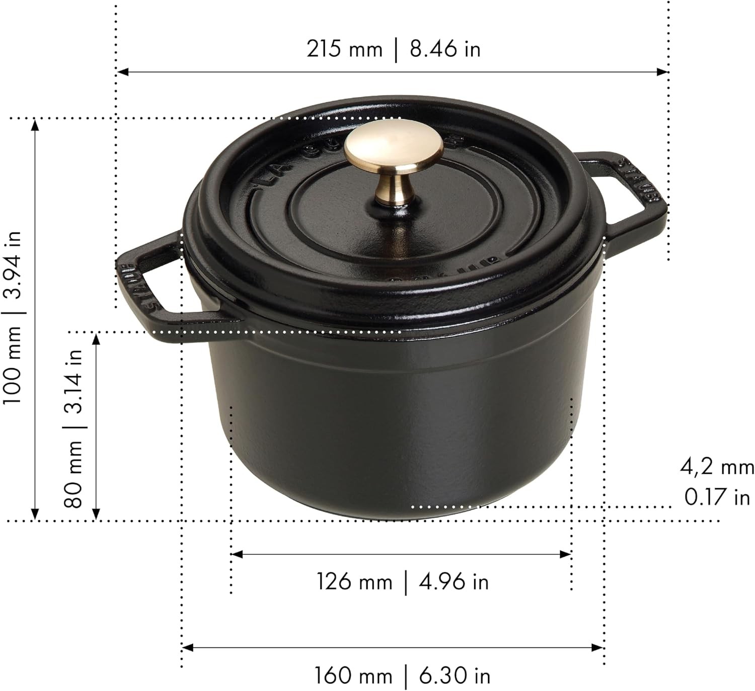 Cast Iron Dutch Oven 1.25-qt Round Cocotte, Made in France, Serves 1, Matte