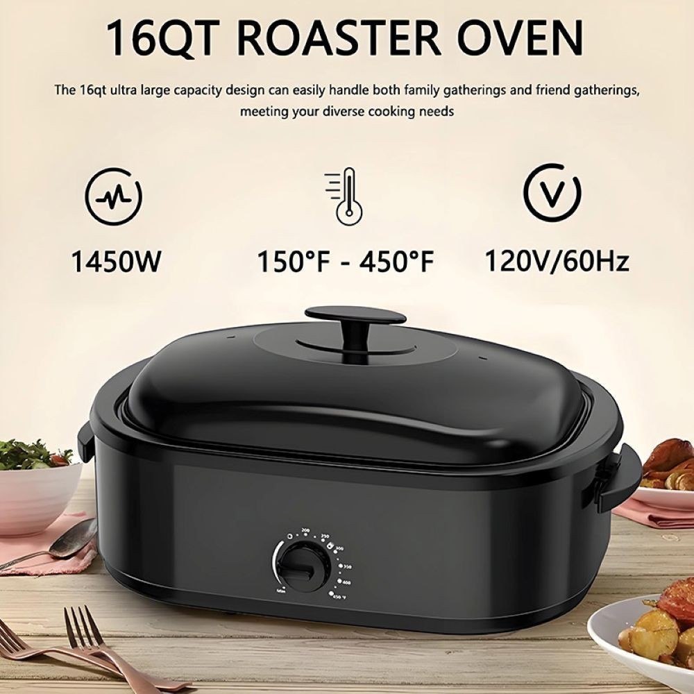 Electric Roaster Oven 16 Quart, Self-Basting Lid & Steel Rack, Countertop Cooker