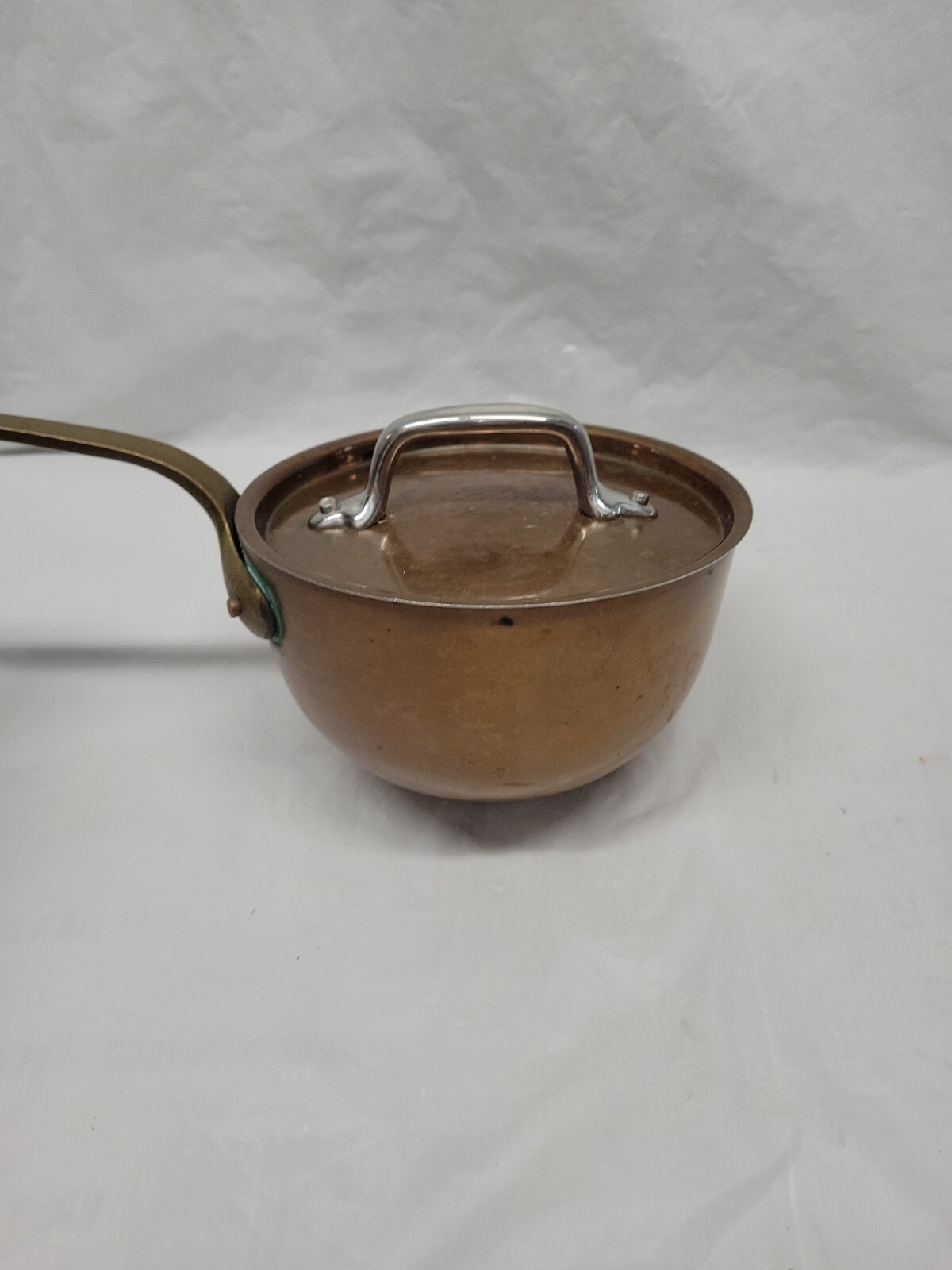 VINTAGE BAZAAR DE LA CUISINE NY/NY 6″ SOLID COPPER POT BRASS HANDLE W/LID #5365