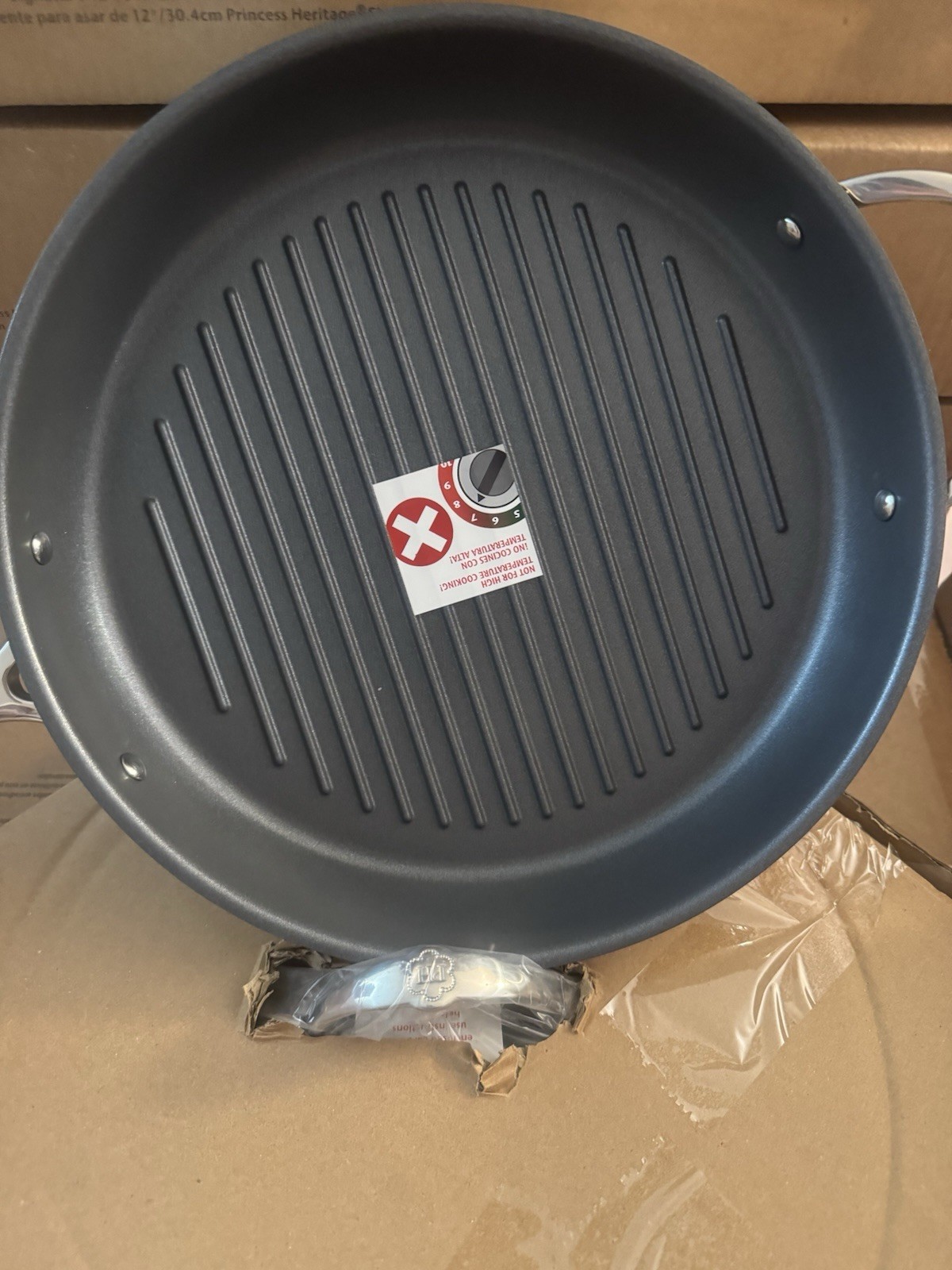 Princess House Heritage Round Non-Stick Grill Pan w/ Lid, 12in, Stainless Steel
