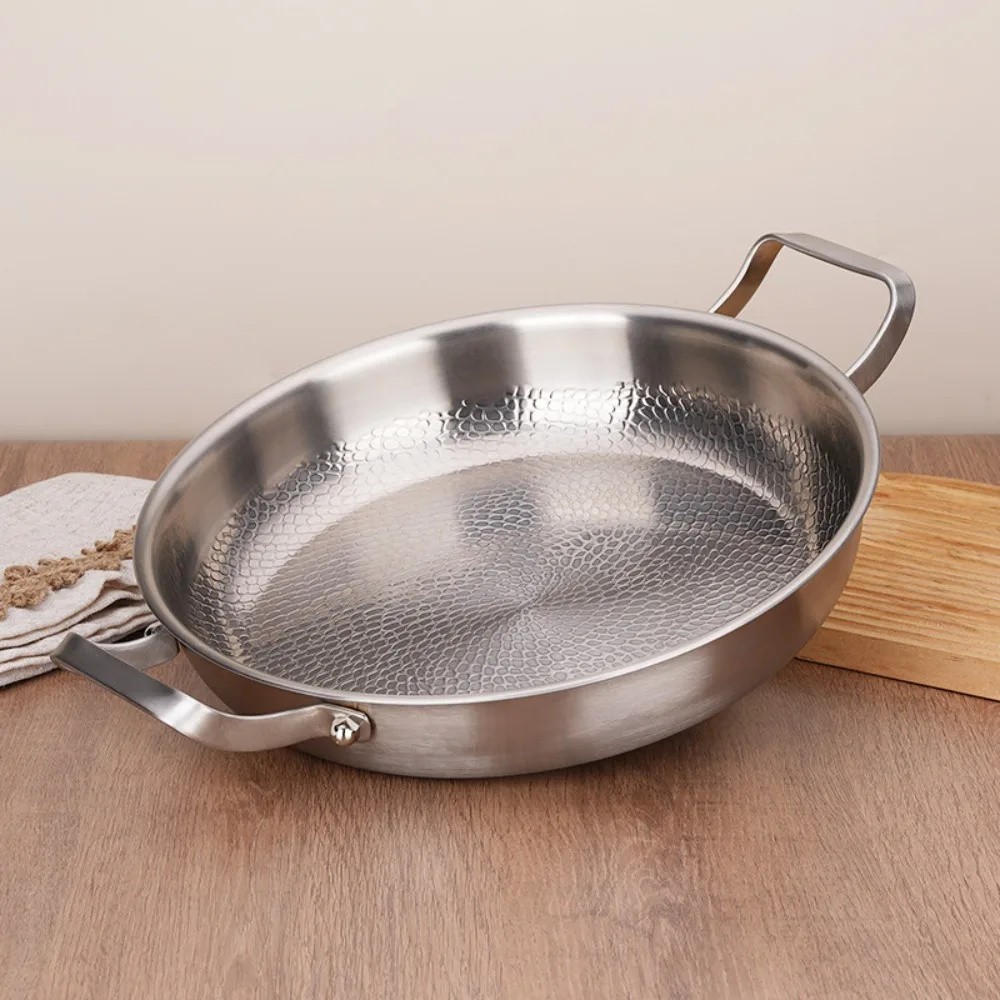 3 Ply Titanium Clad Stainless Steel Frying Pan Non Toxic Non Stick Hammered