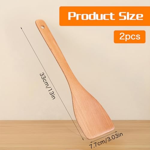 Wood Spatula for Cooking – 13 Inch Uncoated Beech Wood Spatula – Non Scratch