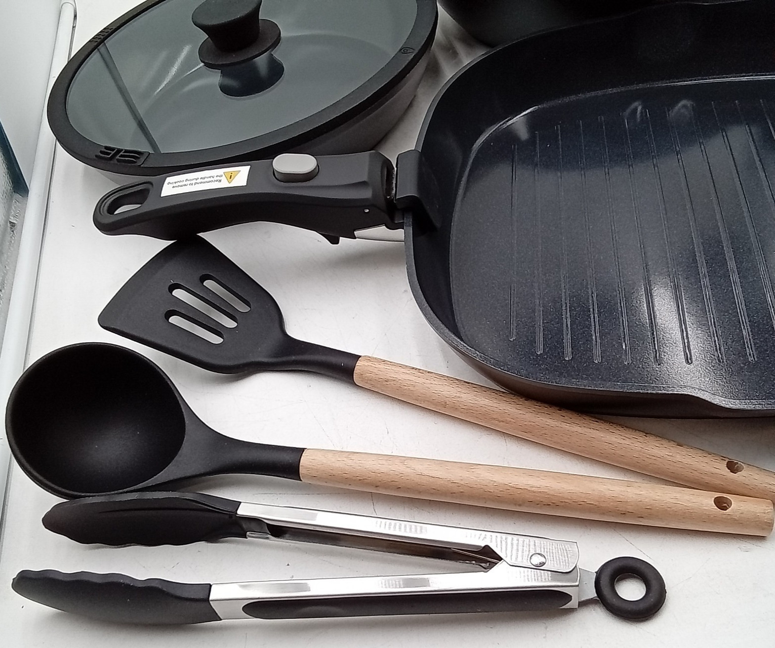Bazova 19 Pcs Pots and Pans Set Non Stick Ceramic Cookware Set Black