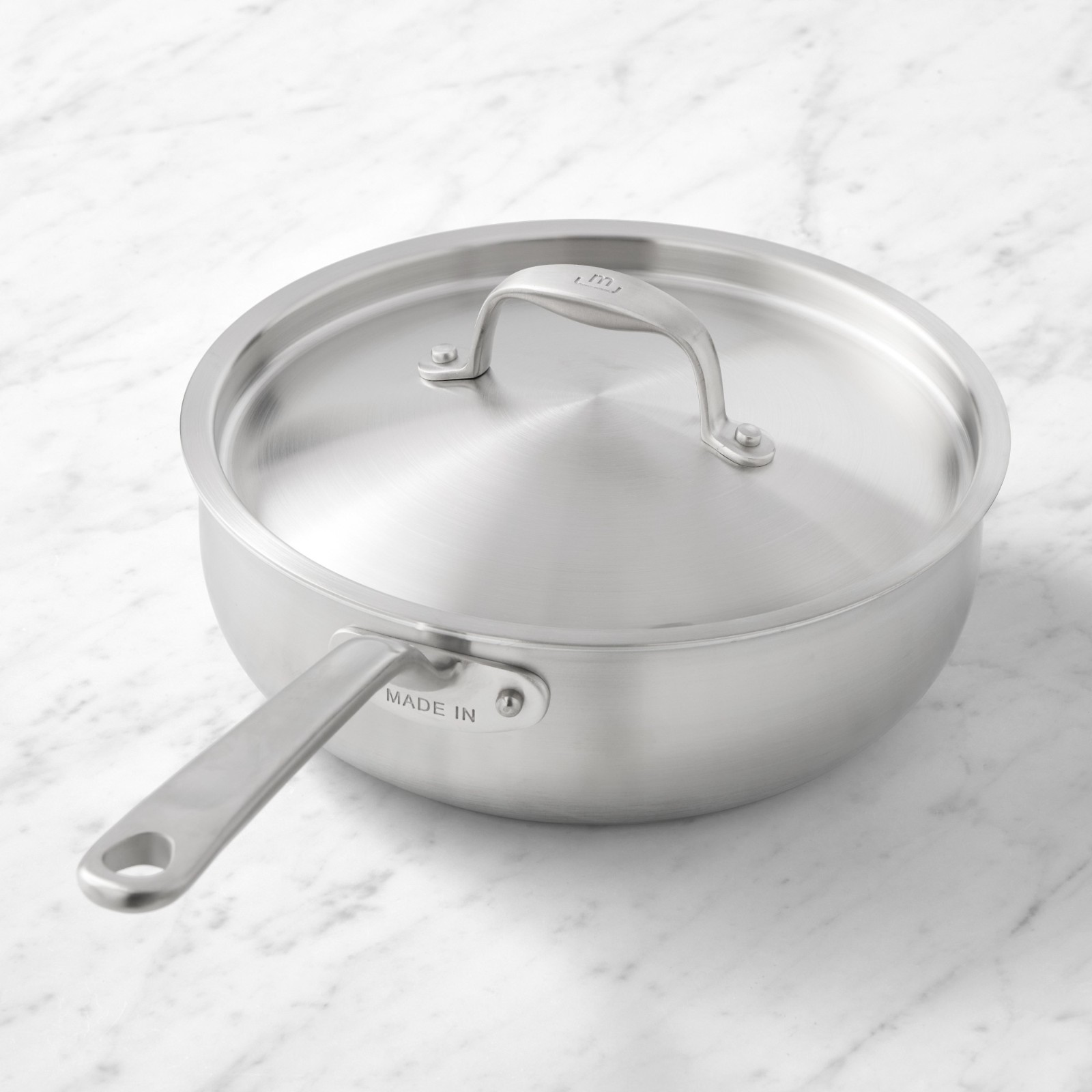 Made In Stainless Steel Saucier Pan with Lid 3 Qt Multi-Clad Cookware