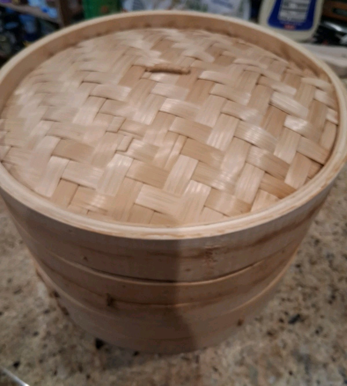 2-Tier Round Bamboo Steamer Basket with Lid, Beige, Uncoated
