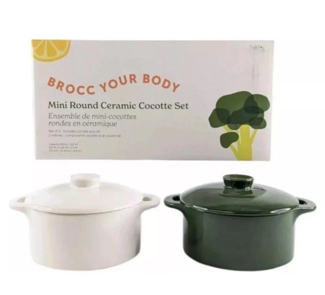 Brocc Your Body Mini Round Ceramic Cocotte Dutch Oven Set In Box New