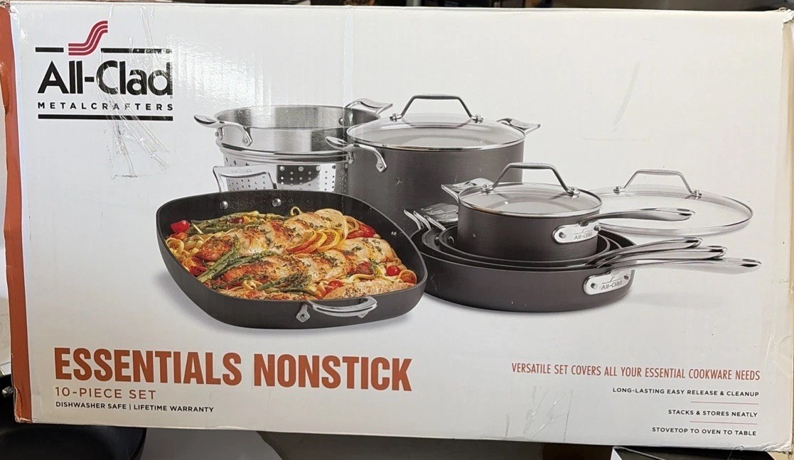 All-Clad Essentials Hard Anodized Nonstick Cookware Set 10 Piece Oven Safe 350F