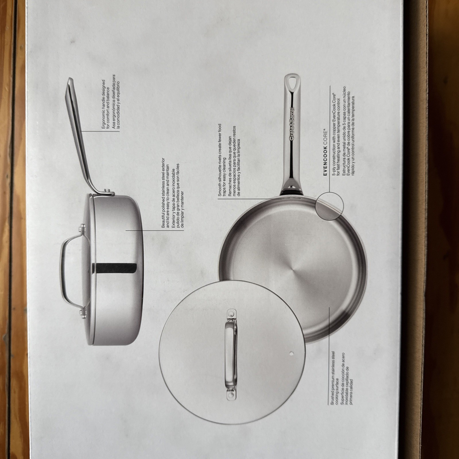 New $190 Crate & Barrel EvenCook Core 3.25 Qt. Stainless Steel Saute Pan w/ Lid