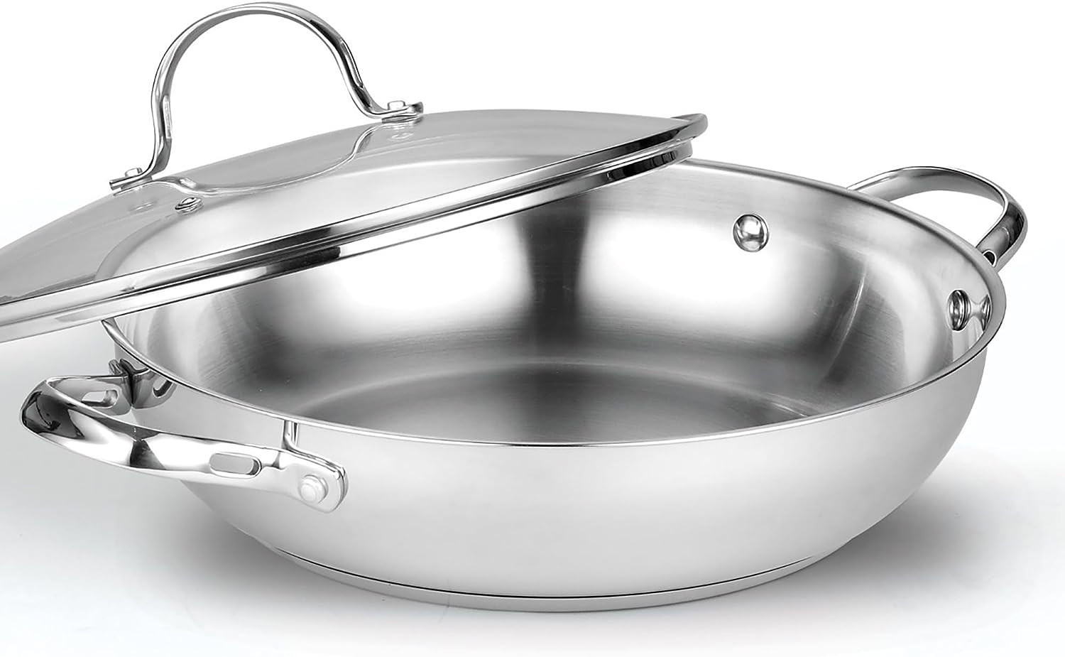 Wok Stir Fry Pan with Glass Lid, Classic Stainless Steel 12-Inch/30Cm Everyday C