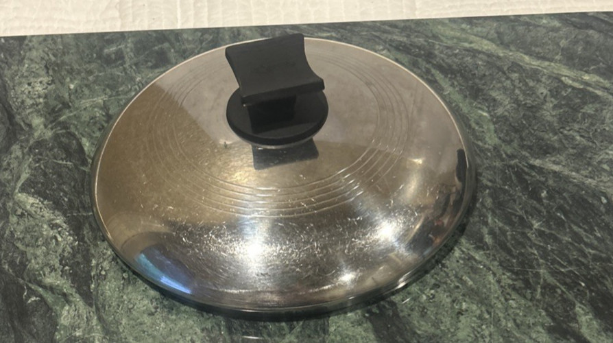 Vintage Rena Ware Lid Only 8 ½” – Replacement – Stainless Steel ~ Black Knob
