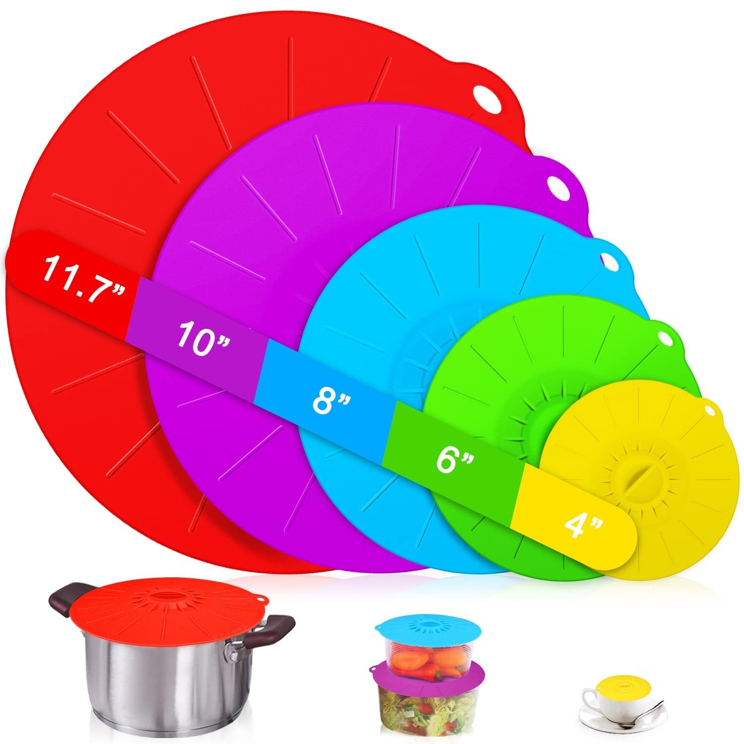 Guvvie Silicone lids – 5 Pack Heat Resistant Microwave Splatter Cover, Reusab…