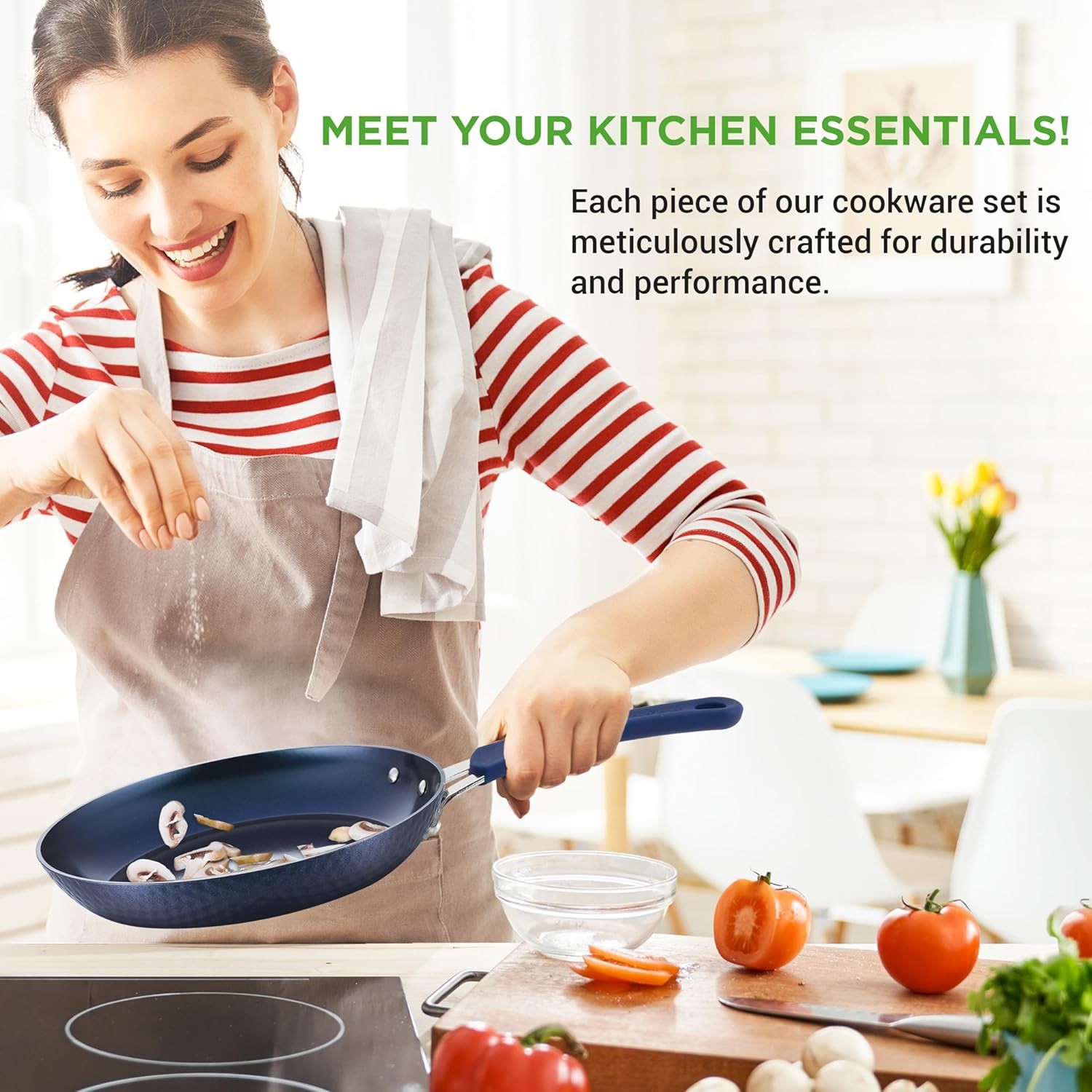 NutriChef 11 Piece Pots and Pans Set – Non Stick Cookware Set – Diamond Blue