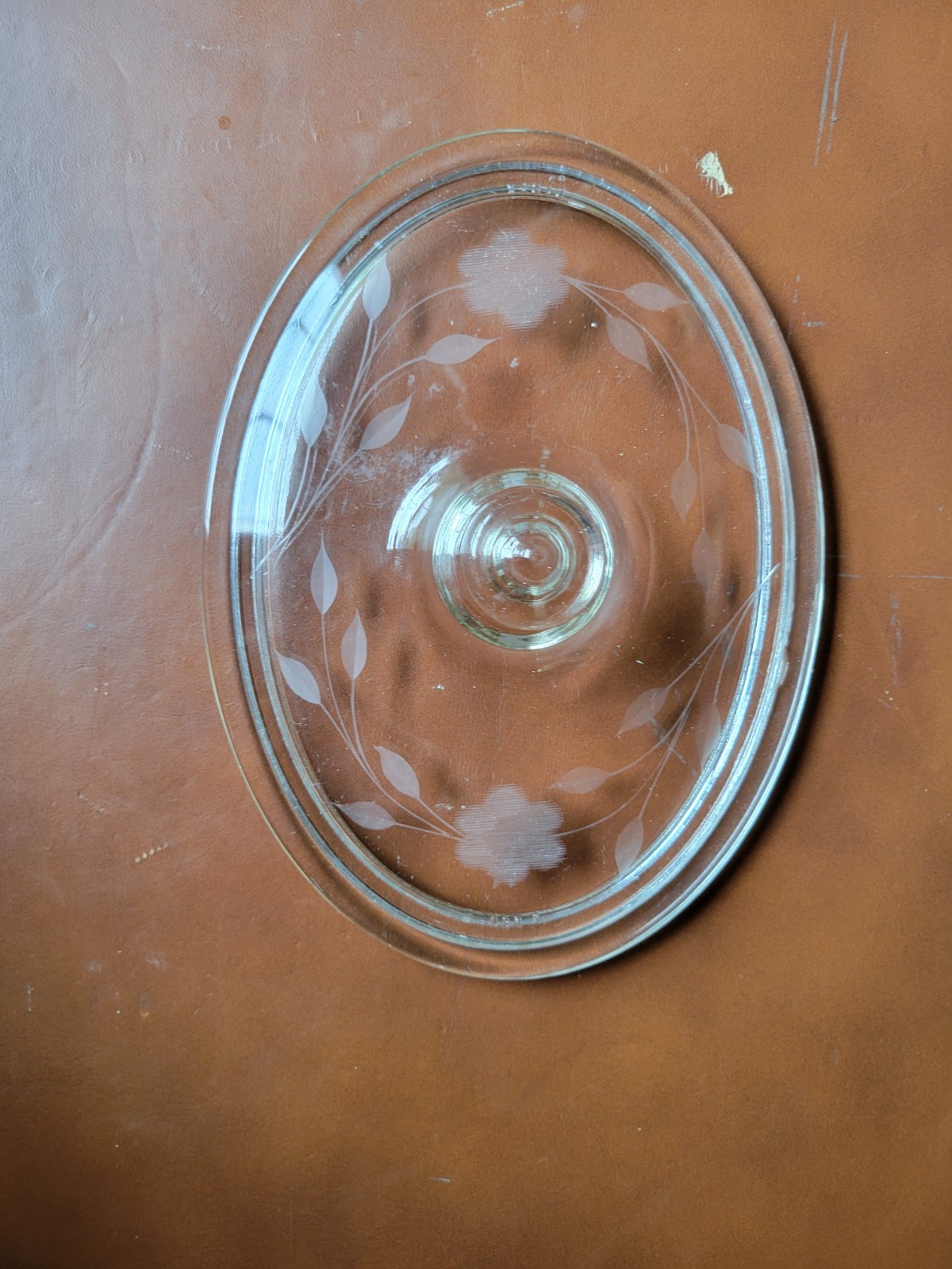 Pyrex Etched Flowers Replacement Lid 632C About 7.5″x5.25″