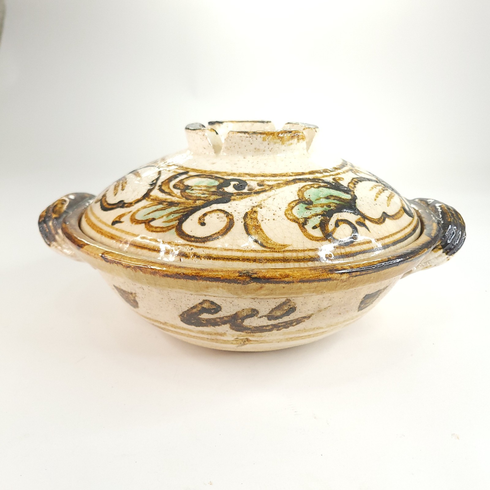 Signed Vintage Ceramic Clay Steam Pot Japanese Donabe Handcrafted Base & Lid –