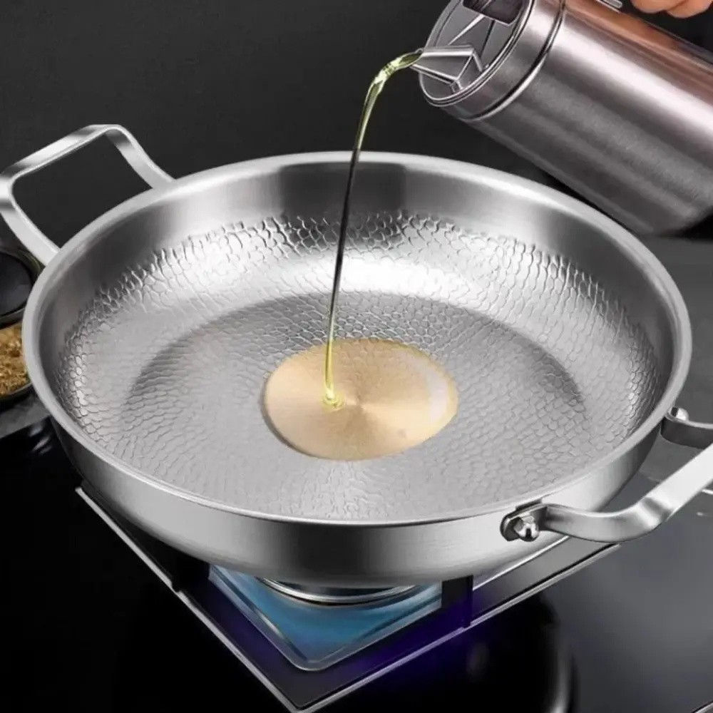 3 Ply Titanium Clad Stainless Steel Frying Pan Non Toxic Non Stick Hammered